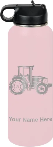 Miniatura 23 de LaserGram Botella de agua personalizada, tractor agrícola, acero inoxidable de doble pared aislada al vacío con popote superior, regalo grabado