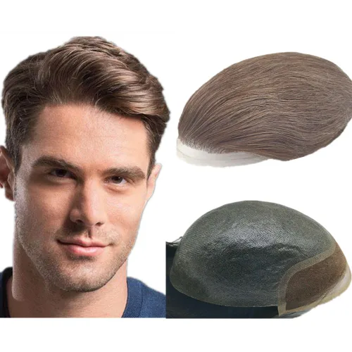 Miniatura 11 de N.L.W. Toupee para hombres Piezas de pelo para hombres NLW sistema europeo de reemplazo de cabello humano para hombres BIO 10x8 base szie implante