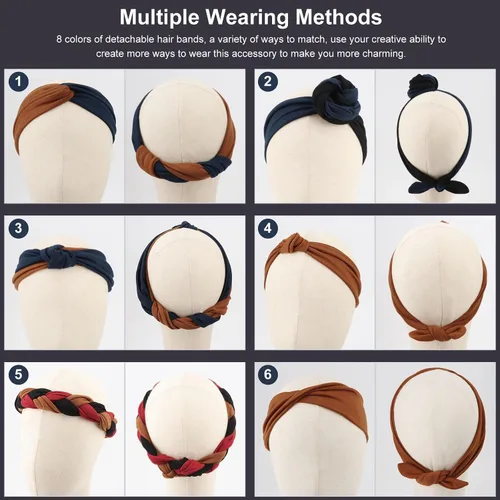 Miniatura 5 de DRESHOW 8 unidades de diademas ajustables con nudos antideslizantes elásticas, bandas de pelo de yoga para mujeres y niñas en colores sólidos