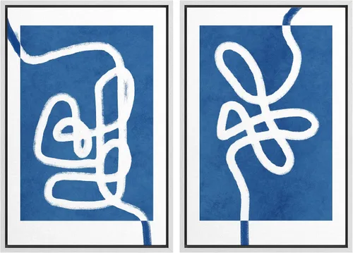 Miniatura 110 de SIGNWIN Lienzo enmarcado para pared, juego de arte de collage de ondas en espiral de mediados de siglo, formas abstractas, acogedor, neutro