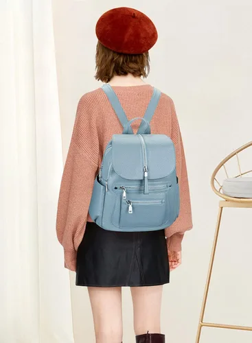 Miniatura 3 de ALTOSY Mochila de cuero para mujer, bolso casual de moda con múltiples bolsillos y solapa