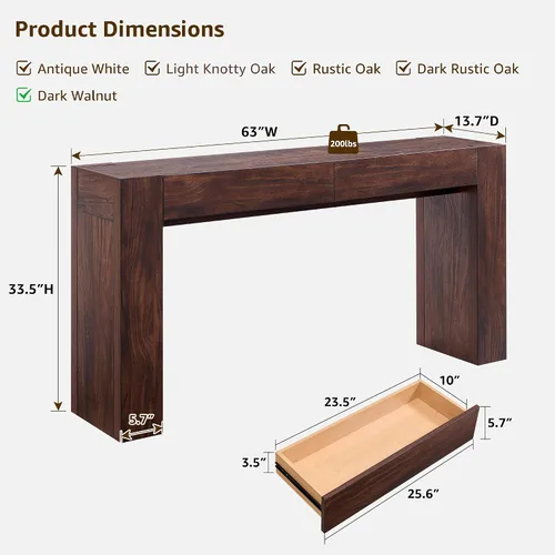 Miniatura 2 de OKD Moderna mesa consola de entrada, mesa de sofá con cajones, mesa de pasillo de 63 pulgadas de largo detrás del sofá, diseño de madera gruesa