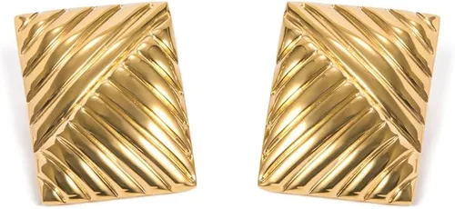 Delicados aretes grandes rectangulares con textura gruesa para mujer, estilo vintage, de acero inoxidable, diseño geométrico, diseño único, joyería