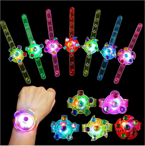 Paquete de 12 pulseras giratorias con luz LED, recuerdos de fiesta para niños de 4 a 8 a 12, suministros de fiesta que brillan en la oscuridad,