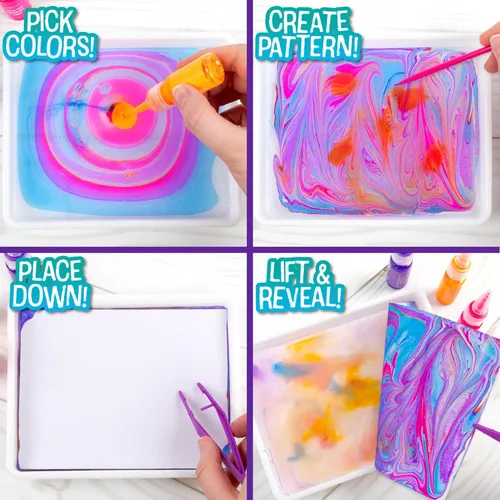 Miniatura 3 de Made By Me Marbling Studio - Kit de marmoleado de 25 piezas para niños, haz 10 proyectos de arte de pintura para verter - Dip & Paint Marbling Arts
