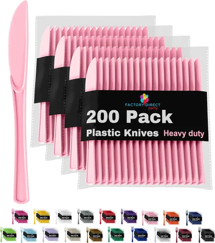 Miniatura 10 de Party Solids - Cuchillos de plástico negro, 200 piezas, cuchillos negros, utensilios desechables, juego de cubiertos de plástico resistente