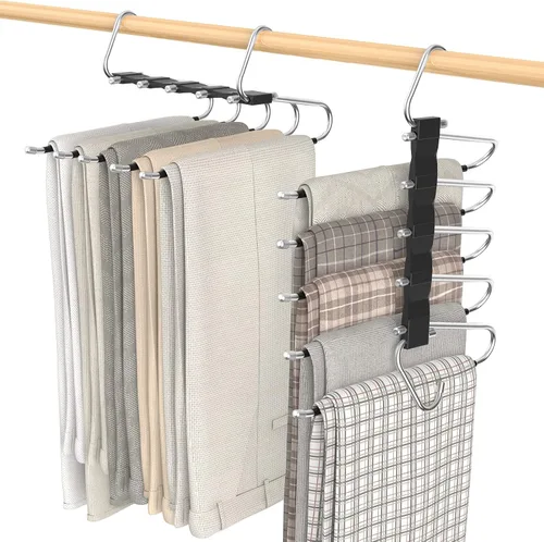 Loretoy Paquete de 2 perchas para pantalones que ahorran espacio, estante multifuncional antideslizante para pantalones, tubo de acero inoxidable