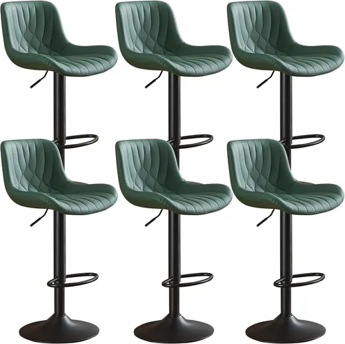 Miniatura 12 de Juego de 2 taburetes de bar modernos, taburetes de bar de cocina giratorios ajustables con respaldo, asientos acolchados de piel sintética, sillas