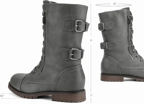 Miniatura 3 de DREAM PAIRS Women's Faux Fur Lined Mid Calf Riding Combat Boots