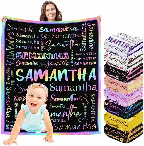 Miniatura 12 de InterestPrint Manta de bebé personalizada con nombre, lindo muñeco de nieve negro, manta personalizada con nombre para niños, niñas, niños, manta
