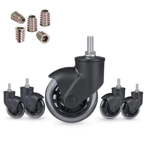 Hirate Ruedas para silla de oficina de 3 pulgadas con vástago roscado de 3/8 pulgadas - 16UNC, reemplazo de rodillo de rueda silenciosa mejorado con