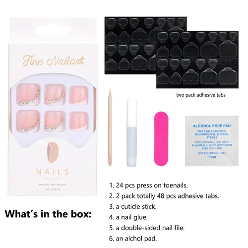 Miniatura 2 de Anyos - Uñas postizas a presión para mujer, uñas postizas cortas de punta francesa, uñas cuadradas sólidas, 24 piezas de pegamento en los dedos