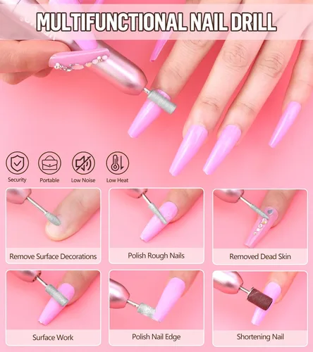 Miniatura 4 de Juego de uñas acrílicas con taladro y luz UV, juego de uñas para principiantes con todo incluido, set de 24 polvos acrílicos de brillo con monómero