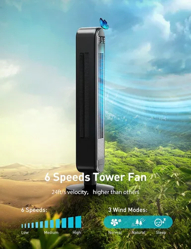 Miniatura 7 de Dreo Pilot Pro - Ventilador de torre de 42 pulgadas con control remoto, negro (DR-HTF005) y ventilador de torre con control remoto, ventilador