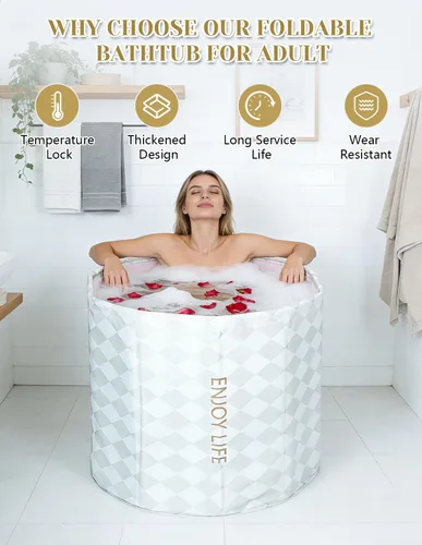Miniatura 5 de Bañera portátil para adultos, bañera plegable independiente para ducha, bañeras de hielo caliente con espuma térmica gruesa para mantener