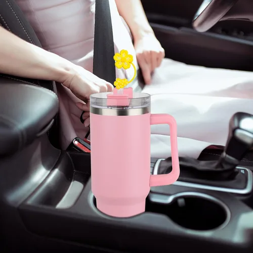 Miniatura 5 de Fundas de popote de flores moradas para accesorios de copa Stanley, adorno de popote de silicona para Stanley Cup de 30 y 40 onzas, 0.394 in, 0.4