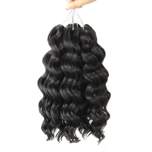 Pelo de onda marina con trenzas de ganchillo, 6 pulgadas, 8 paquetes, trenzas rizadas suaves y profundas, extensiones de pelo sintético ondulado (1#
