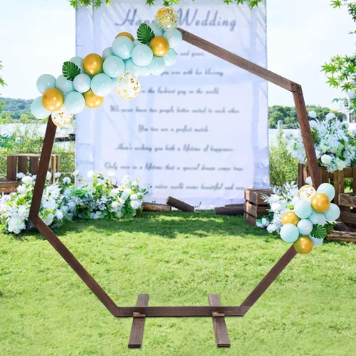 Miniatura 6 de Arcos de boda de madera para ceremonia, soporte de telón de fondo de arco de boda de 7.2 pies, soporte de arco de globo para ceremonia de boda