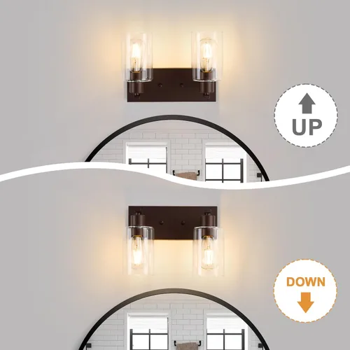Miniatura 3 de 2 Luces de Iluminación para Baño, Accesorios de Iluminación de Tocador en Bronce Cepillado con Soporte de Vidrio Transparente de 33cm, Lámparas