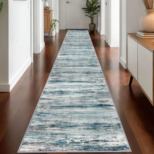 Miniatura 204 de KOZYFLY – Alfombra de pasillo moderna y lavable de diseño abstracto verde, 2 x 5 pies, antideslizante, suave y de pelo corto, ideal para cocina