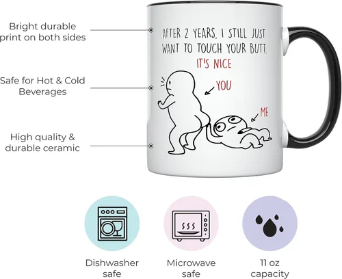 Miniatura 2 de YouNique Designs Taza de aniversario de 2 años para novio y novia, 11 onzas, 2da taza de café de boda para marido y esposa, taza de citas para él
