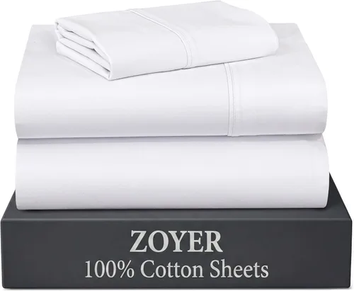 Miniatura 19 de ZOYER Sábanas de percal 100 % algodón tamaño King, refrescantes y transpirables para personas que duermen con calor, ropa de cama crujiente