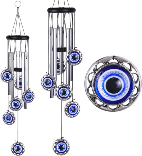 Miniatura 8 de Campanillas de viento con amuleto de ojo malvado azul para colgar al aire libre, atrapavientos con bendición de ojo malvado móvil, campanas