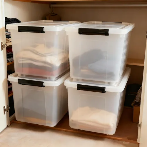 Miniatura 7 de Caja de almacenamiento de 30 litros, transparente, juego de 4 cubos de plástico con tapas