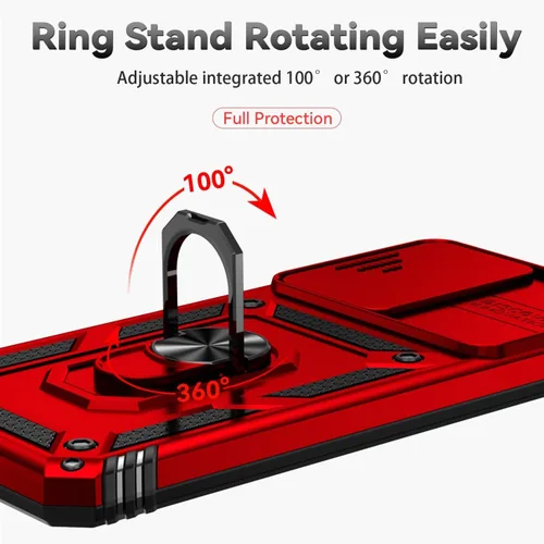 Miniatura 5 de Funda para Redmi Note 12 5G/Poco X5 con protector de pantalla de vidrio templado y cubierta de cámara deslizante, anillo magnético Soporte de Rojo