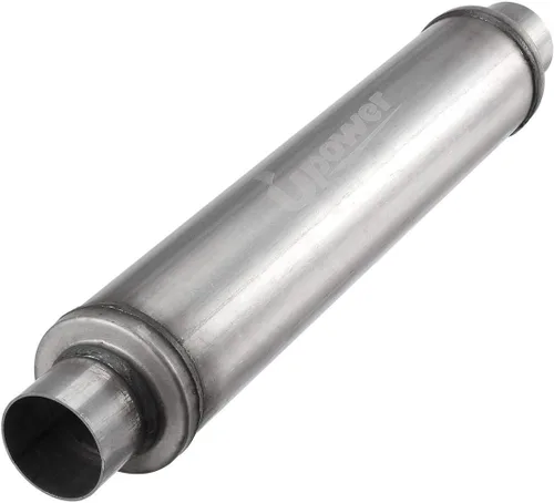 Upower Silenciador de escape de entrada/salida de 2.25", longitud del cuerpo de 18", longitud total de 22", silenciador resonador de 2 1/4 pulgadas,