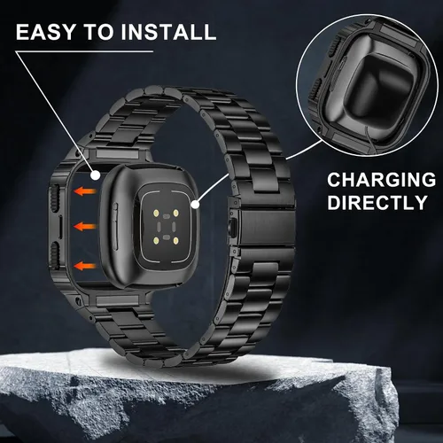 Miniatura 5 de Correas de reloj de acero inoxidable con funda compatible con Fitbit Versa 4/Versa 3/Versa 2/Versa 1/Fitbit Versa Lite/Fitbit Sense 2/Sense 1