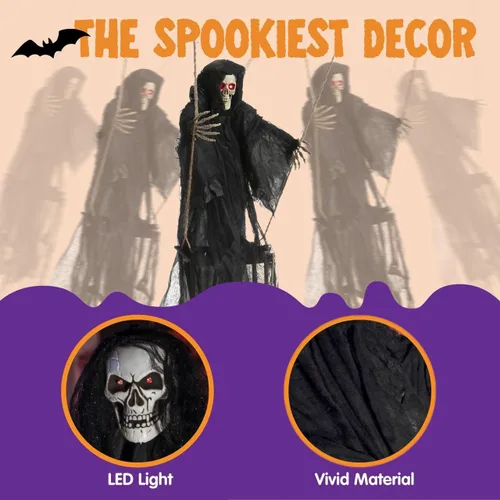 Miniatura 2 de JOYIN 2 piezas de decoración de fantasmas colgantes de Halloween al aire libre, decoración de Halloween con ojos iluminados, espeluznante esqueleto