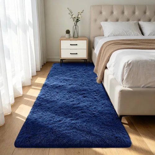 Miniatura 52 de Alfombra peluda para dormitorio, sala de estar, 2 x 6 pies, antideslizante, esponjosa, suave, alfombra lanuda beige y blanca para sala de estar