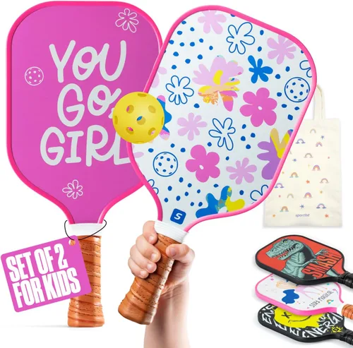 Sportbit Kids Pickleball Paddles Set of 1 or 2 - Child Size Pickleball Paddle for Kids Small and Lightweight - Carbon Fiber Youth Pickleball Paddle