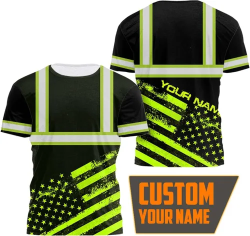 Miniatura 3 de Camisa de alta visibilidad con bandera de Estados Unidos de color para hombres y mujeres, con nombre personalizado, camisa de seguridad reflectante