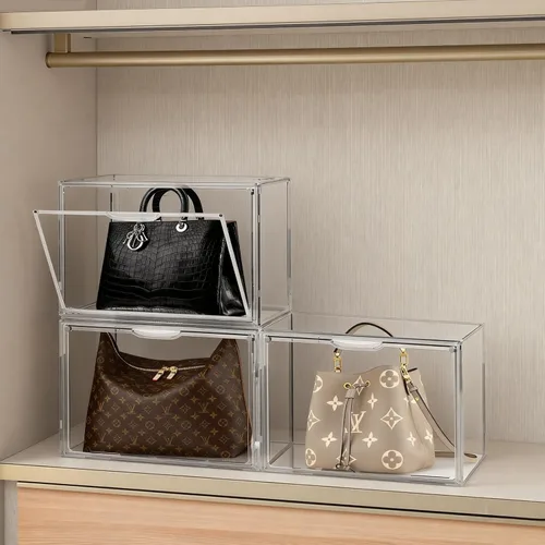 Miniatura 5 de Paquete de 3 organizadores de bolsos para armario, vitrina de acrílico transparente, caja organizadora de almacenamiento con puerta magnética