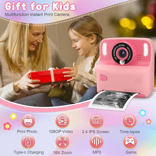 Miniatura 2 de Amzelas Cámara de impresión instantánea para niños, cámara portátil de juguetes para niños pequeños, imprime fotos en blanco y negro al instante