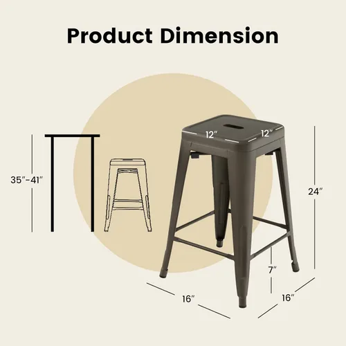 Miniatura 3 de COSTWAY Juego de 4 taburetes de bar apilables de metal de 24 pulgadas con asiento cuadrado y agujero de mano, diseño reforzado en forma de X, cómodo