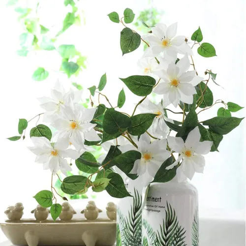 Miniatura 4 de Silk Clematis - Plantas artificiales de vid, 12 flores, 33 pulgadas, 4 unidades (crema)