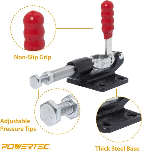 Miniatura 4 de POWERTEC 4PK abrazadera de palanca de empuje y tracción, capacidad de retención de 500 libras, abrazadera de palanca de empuje y tracción