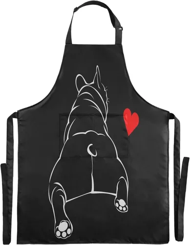 Miniatura 2 de ALAZA Bulldog - Delantal negro para cachorros franceses para hombres y mujeres, chef con bolsillos para cocina, barbacoa, regalos de trabajo, correa