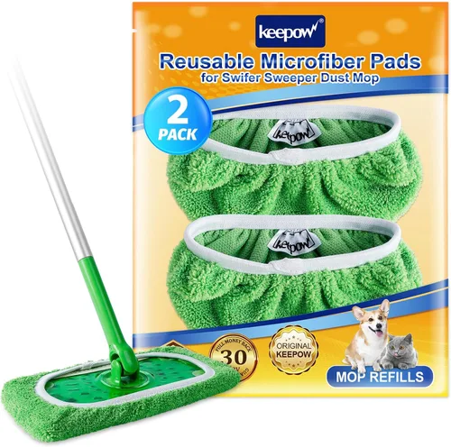 Miniatura 13 de KEEPOW Paños de barrido en seco reutilizables de microfibra compatibles con trapeador Swiffer, almohadillas lavables a máquina para trapeador