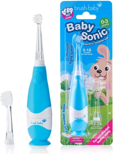 Miniatura 10 de Brush-Baby - Cepillo de dientes eléctrico BabySonic Azul, 0-36 meses - Cepillo suave y suavemente vibrante para encías sensibles y dientes nuevos