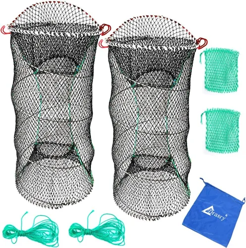 Drasry Trampa para Cangrejos Cebo para Langosta Cangrejo de Río Camarón Portátil Plegable Red de Lanzar Mágica Plegable Trampas de Pesca Redes Negro