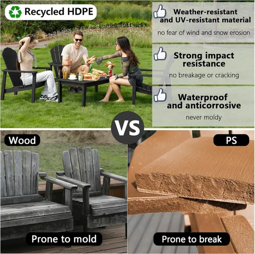 Miniatura 4 de nevilewood Sillas Adirondack Compactas Apilables, 26.3" de Ancho Sillas de Patio de Exterior de HDPE - Diseño Duradero que Ahorra Espacio para Negro