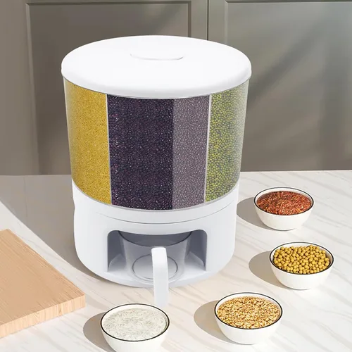 Miniatura 3 de Dispensador giratorio de almacenamiento en seco de 6 rejillas, dispensador de alimentos giratorio de 360°, dispensador de cereales redondo, tanque