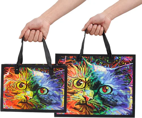 Miniatura 5 de ysmile Juego de bolsas de regalo premium con bolsa de papel de boutique con asa tamaño grande y pequeño - Gato Gato (Large y Medium)