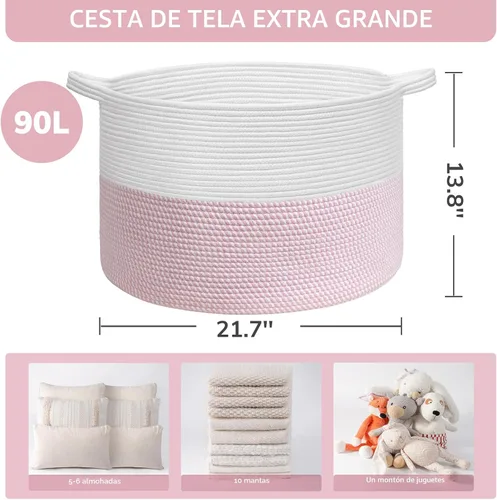 Miniatura 3 de Indressme Canasta de almacenamiento XXXL con asa, para lavandería, guardería, guardar peluches, canasta para bebé, organizador de juguetes