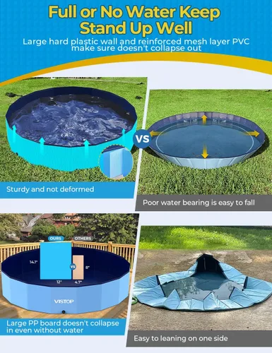 Miniatura 3 de VISTOP Piscina plegable jumbo para perros, carcasa de plástico duro, piscina portátil para perros, gatos y niños, bañera plegable para mascotas