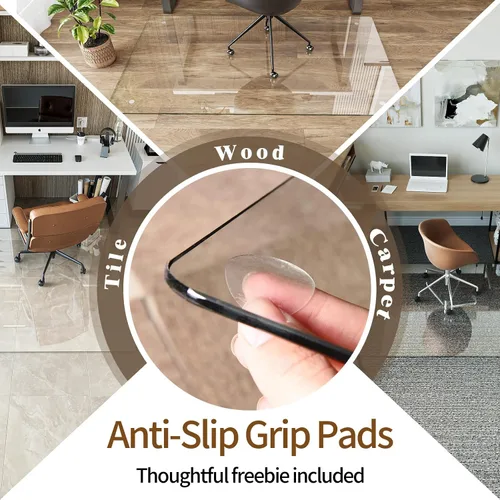 Miniatura 5 de Koonmi Tapete para silla de vidrio templado de 36"x48" - Tapete premium para silla de oficina para suelos de madera dura y alfombra de pelo bajo